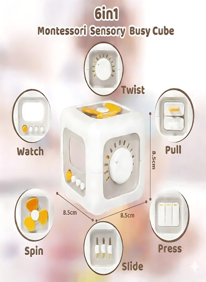 Feinerman لعبة المكعب التفاعلي للأطفال من فينرمان مونتيسوري، 6 في 1، لوحة حسية تعليمية لمرحلة ما قبل المدرسة، لعبة سفر لتنمية مهارات التنسيق بين اليد والعين (متعددة الألوان) - Image 5